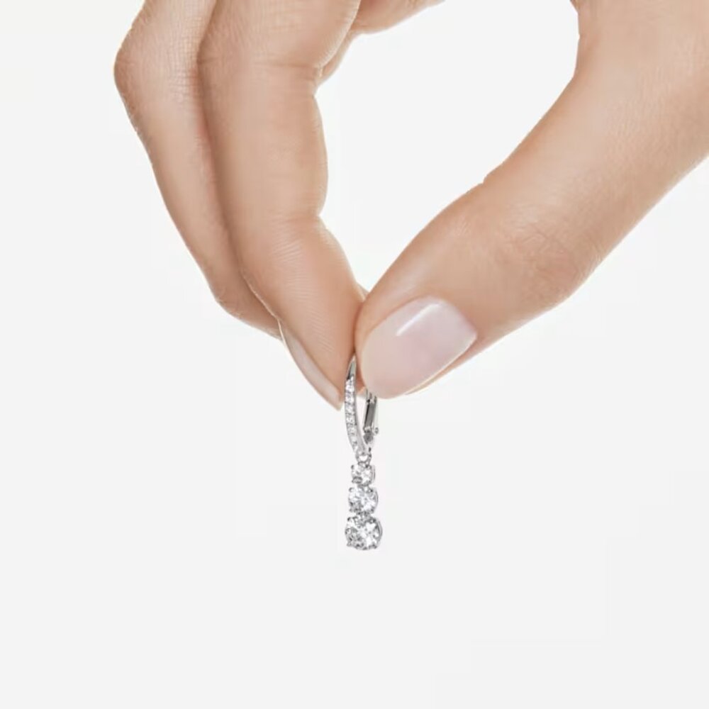 Swarovski Stilla Attract hoop earrings Round cut, White, Rhodium plated - Picture 4 of 11